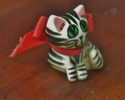 Tabby Striped Kitten with Bow Miniature Cat Figuring by Fay`s Miniature World