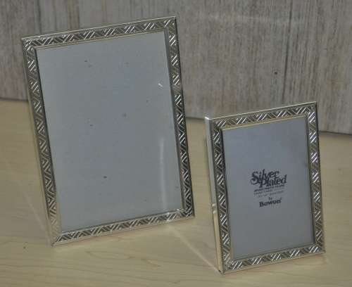 A Pair of Silver Plated Brass, Lacquer Coated Photo Frames with Black Velvet Back Plates by Bowon