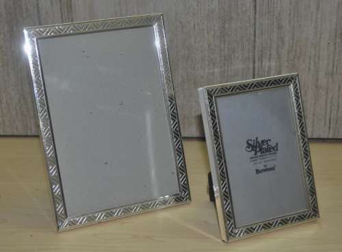 A Pair of Silver Plated Brass, Lacquer Coated Photo Frames with Black Velvet Back Plates by Bowon