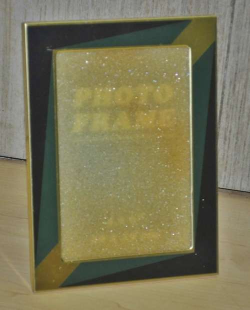 Retro Brass Photo Frame with Geometric Emerald Green and Black Design