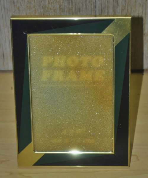 Retro Brass Photo Frame with Geometric Emerald Green and Black Design