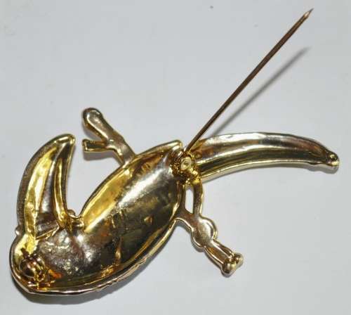 Vintage Gold Tone and Enamel Toucan Brooch Pin