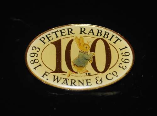 Collectible, Gold Tone Enamel 100 Year (1893-1993) Peter Rabbit F. Warne and Co Commemorative Brooch