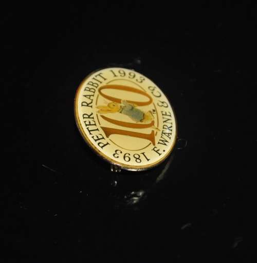 Collectible, Gold Tone Enamel 100 Year (1893-1993) Peter Rabbit F. Warne and Co Commemorative Brooch