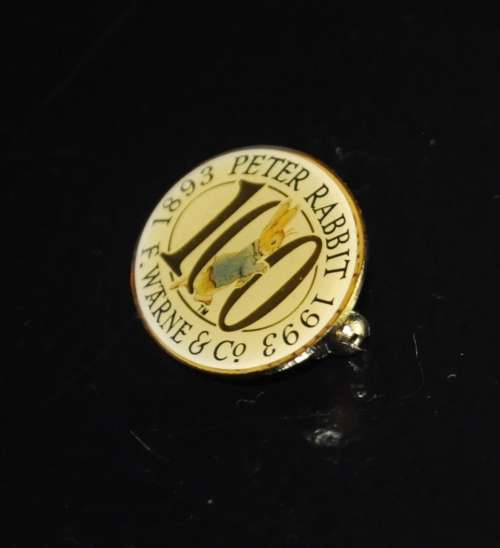 Collectible, Gold Tone Enamel 100 Year (1893-1993) Peter Rabbit F. Warne and Co Commemorative Brooch