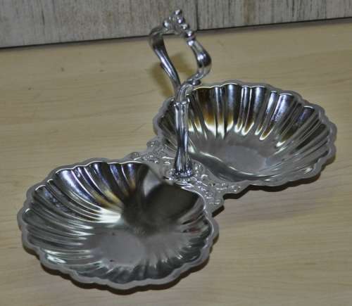Vintage Silver Plated Double Shell Bonbon dish/serving tray/candy dish