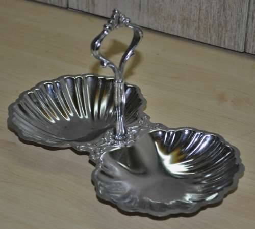 Vintage Silver Plated Double Shell Bonbon dish/serving tray/candy dish