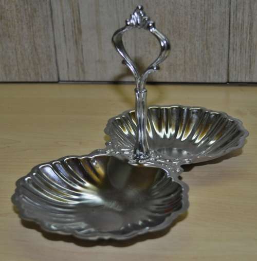 Vintage Silver Plated Double Shell Bonbon dish/serving tray/candy dish