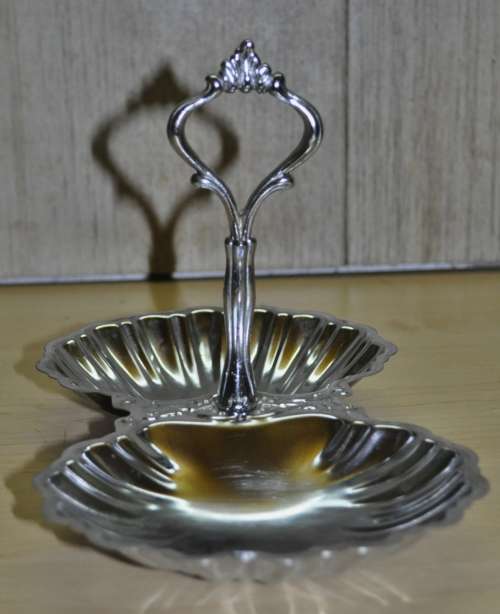 Vintage Silver Plated Double Shell Bonbon dish/serving tray/candy dish