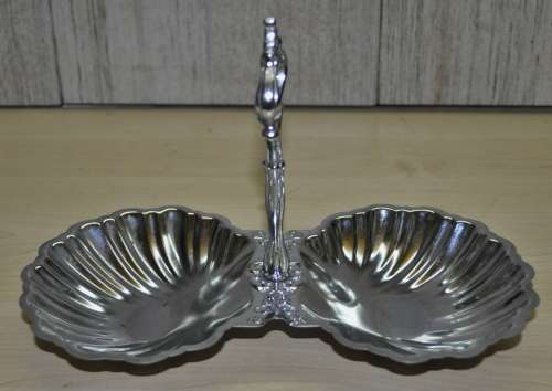Vintage Silver Plated Double Shell Bonbon dish/serving tray/candy dish