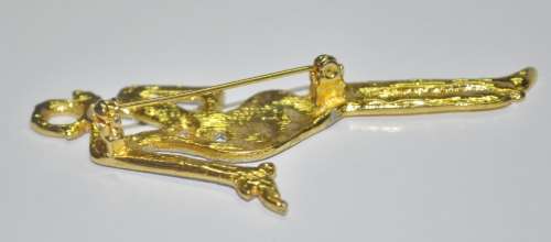 Retro, Vintage Art Deco Style Gold Tone and Enamel Lady Figural Brooch Pin