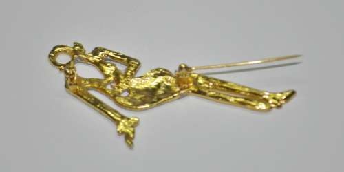 Retro, Vintage Art Deco Style Gold Tone and Enamel Lady Figural Brooch Pin
