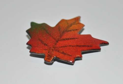 Vintage Enamel Over Copper Maple Leaf Brooch Pin by Canadian Designer a Gagnon c1960