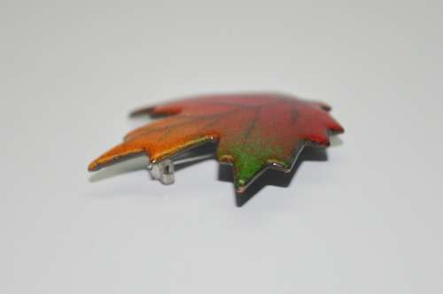 Vintage Enamel Over Copper Maple Leaf Brooch Pin by Canadian Designer a Gagnon c1960