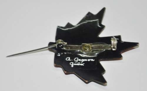 Vintage Enamel Over Copper Maple Leaf Brooch Pin by Canadian Designer a Gagnon c1960