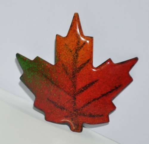 Vintage Enamel Over Copper Maple Leaf Brooch Pin by Canadian Designer a Gagnon c1960