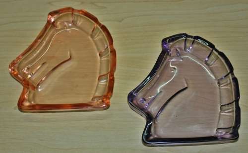 Vintage Art Deco Figural Horse Head Purple and Orange Glass Pin Dishes
