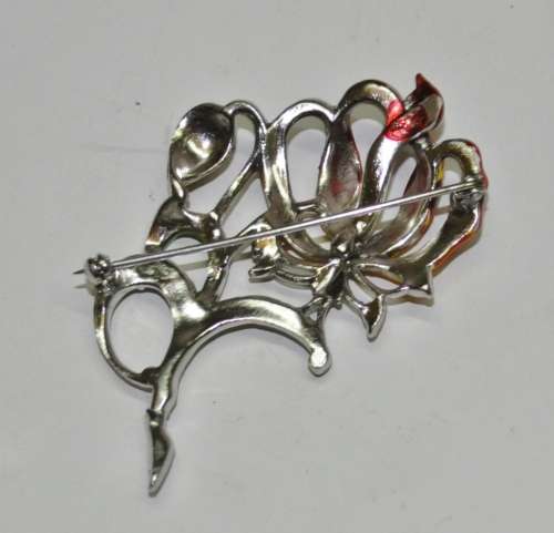 Vintage 1950s Signed BJL B  Bohemian Jewellers Ltd enamel and marcasite Flame Lily brooch pin