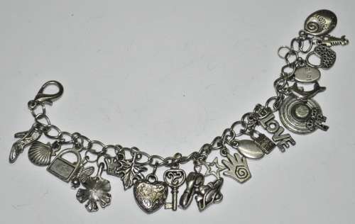 Vintage Silver Tone Charm Bracelet - 21 Charms