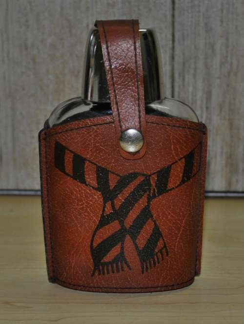 Vintage 0.2 Litre Glass Pocket Flask with Faux Leather Jacket Decorated with a Scarf