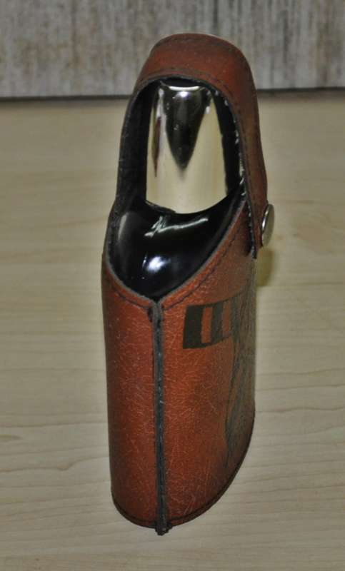 Vintage 0.2 Litre Glass Pocket Flask with Faux Leather Jacket Decorated with a Scarf
