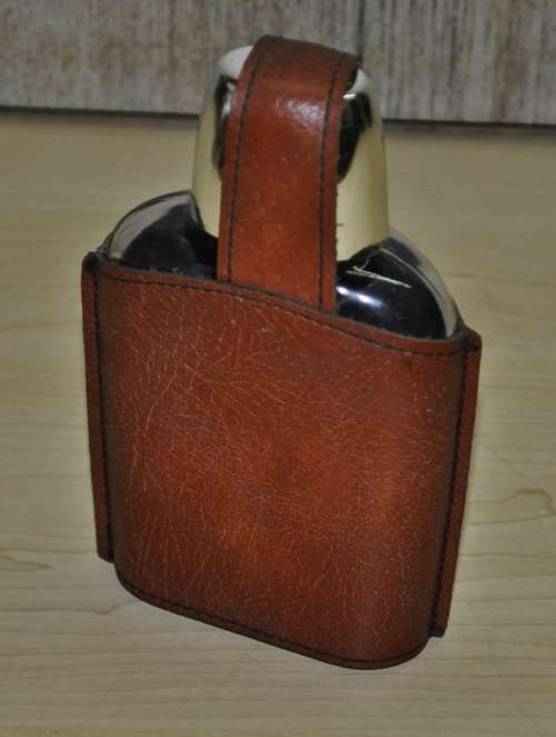 Vintage 0.2 Litre Glass Pocket Flask with Faux Leather Jacket Decorated with a Scarf