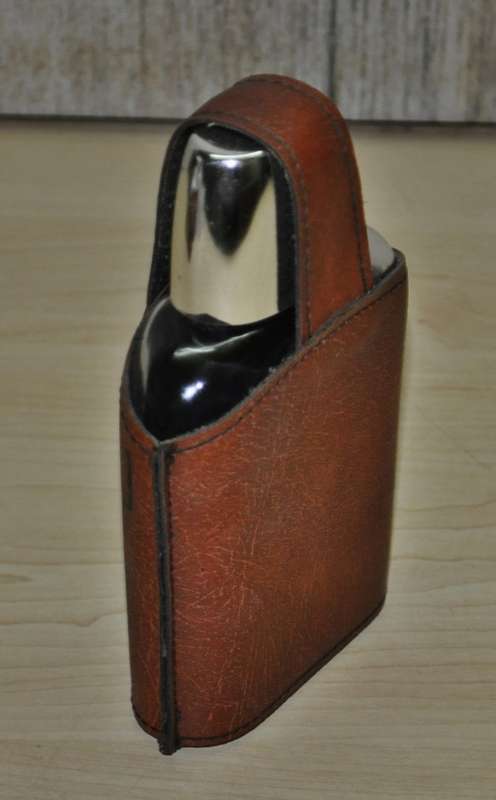 Vintage 0.2 Litre Glass Pocket Flask with Faux Leather Jacket Decorated with a Scarf