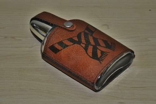 Vintage 0.2 Litre Glass Pocket Flask with Faux Leather Jacket Decorated with a Scarf