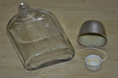 Vintage 0.2 Litre Glass Pocket Flask with Faux Leather Jacket Decorated with a Scarf