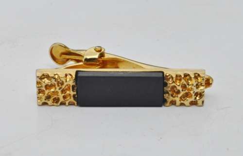 Vintage Gold tone and Faux Onyx Tie Clip