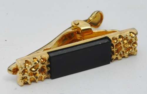Vintage Gold tone and Faux Onyx Tie Clip