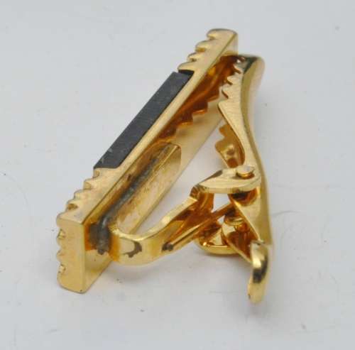 Vintage Gold tone and Faux Onyx Tie Clip