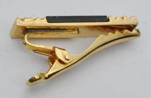Vintage Gold tone and Faux Onyx Tie Clip