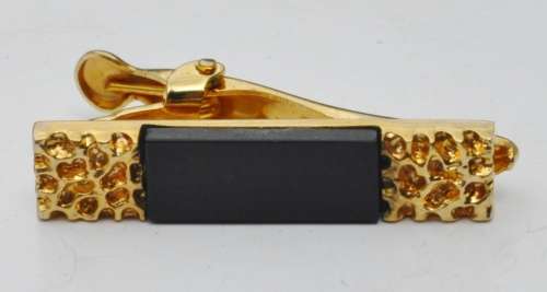 Vintage Gold tone and Faux Onyx Tie Clip