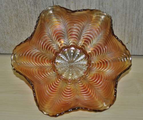Vintage Peach Opalescent Carnival Glass Ruffled Bowl