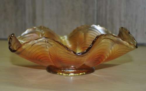 Vintage Peach Opalescent Carnival Glass Ruffled Bowl