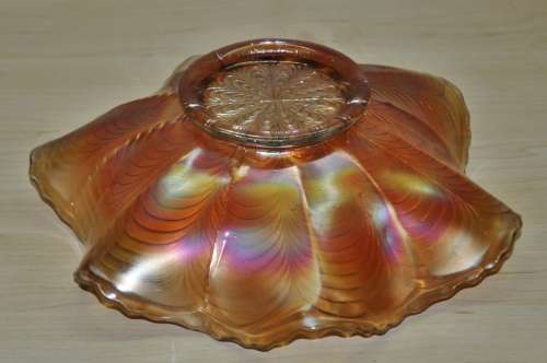 Vintage Peach Opalescent Carnival Glass Ruffled Bowl