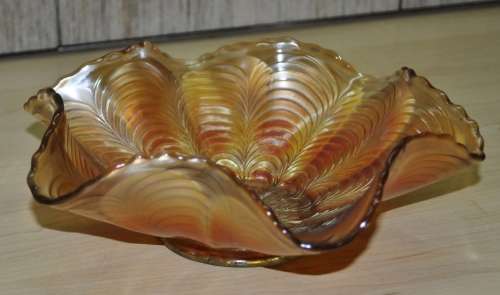 Vintage Peach Opalescent Carnival Glass Ruffled Bowl