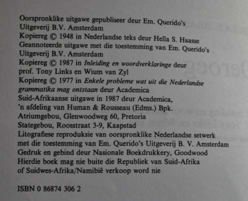 Oeroeg deur Hella S Haasse - Gereproduseer deur Content Solutions Januarie 2004 ISBN0868743062