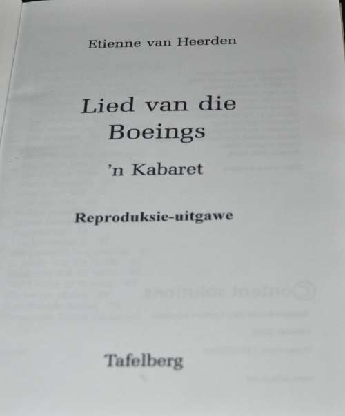 Lied van die Boeings `n Kabaret deur Ettienne van Heerden Reproduksie Uitgawe