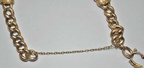 Antique Victorian 9 ct Rose and Yellow Gold Curb Link Bracelet with Heart Padlock and Charms c1900