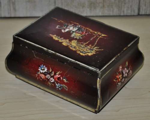 Antique Dressing Table Tin Jewellery Box