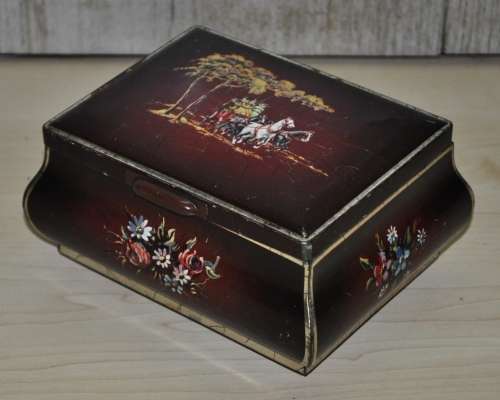Antique Dressing Table Tin Jewellery Box