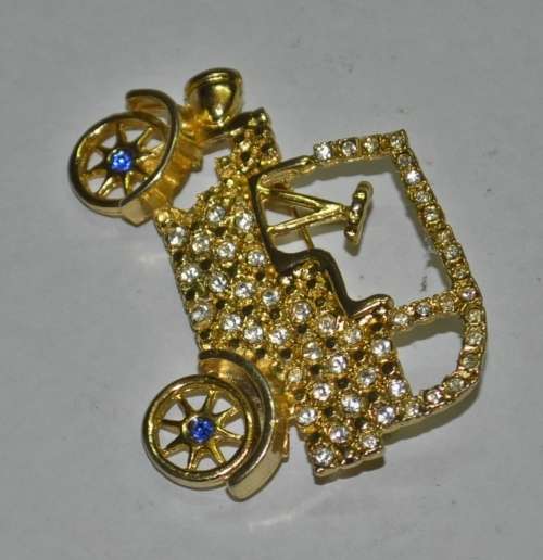 Vintage Gold Tone Rhinestone Encrusted Model T Ford Style Car Brooch