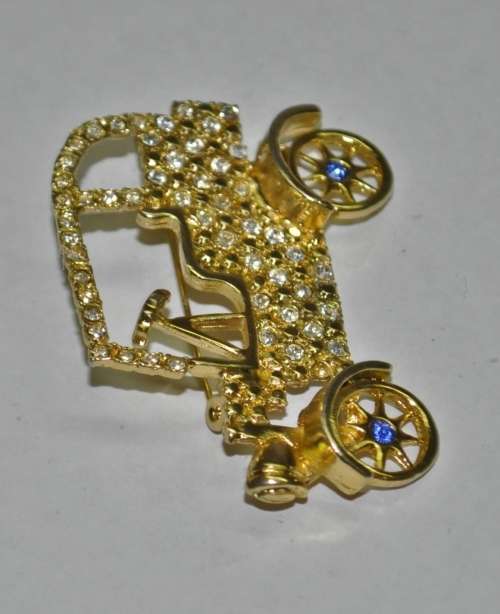 Vintage Gold Tone Rhinestone Encrusted Model T Ford Style Car Brooch