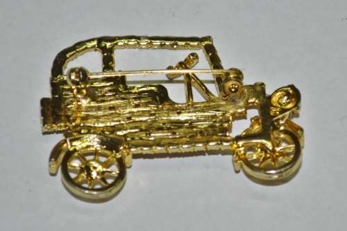 Vintage Gold Tone Rhinestone Encrusted Model T Ford Style Car Brooch