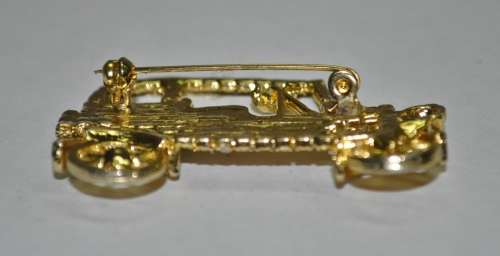 Vintage Gold Tone Rhinestone Encrusted Model T Ford Style Car Brooch