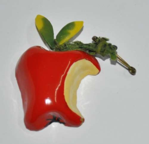 Vintage Red lacqueRed Bitten Apple Pin