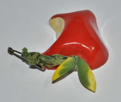 Vintage Red lacqueRed Bitten Apple Pin
