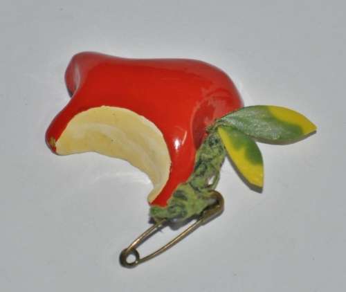 Vintage Red lacqueRed Bitten Apple Pin
